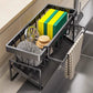 Kitchen Sink Caddy Organizer with Towel Bar & Drain Tray - Durable Metal Sponge Holder(grey)