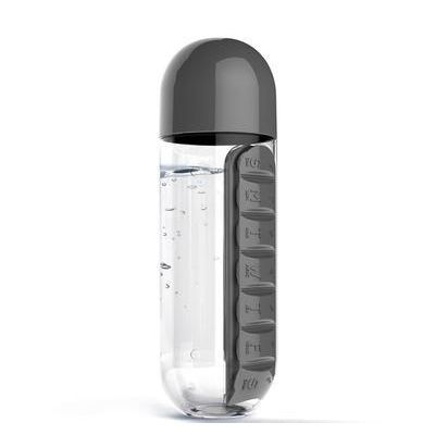 2-in-1 Water Bottle with 7-Day Pill Organizer - 600ml BPA-Free, Portable & Leakproof(black)
