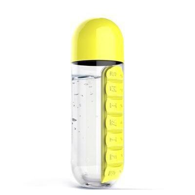 2-in-1 Water Bottle with 7-Day Pill Organizer - 600ml BPA-Free, Portable & Leakproof(Yellow)