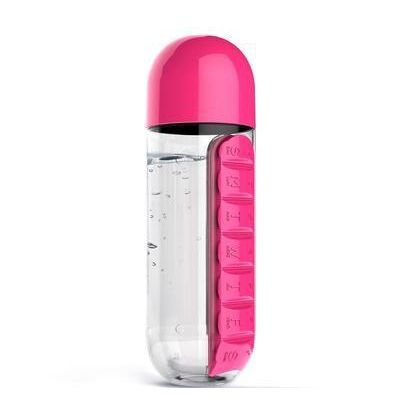 2-in-1 Water Bottle with 7-Day Pill Organizer - 600ml BPA-Free, Portable & Leakproof(Rose)