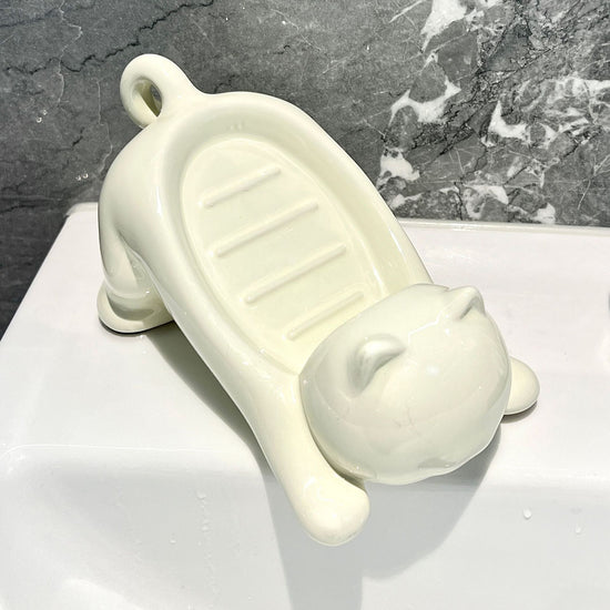 Charming Cat-Shaped Ceramic Soap Dish - Creative & Versatile Home Decor Accent(Milky white)