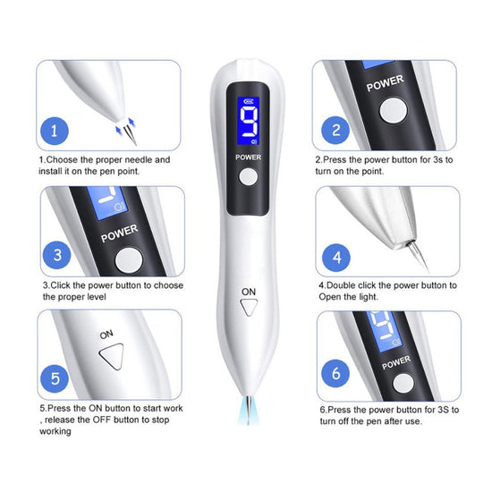 Professional 9-Level Skin Tag & Mole Remover Pen - USB Rechargeable with LED Display & Multiple Needles(white)