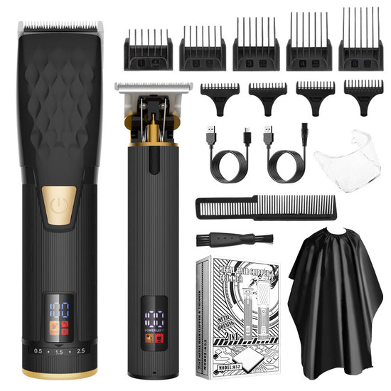 Professional 2-in-1 Cordless Hair Clipper & Trimmer Kit with LED Display & 5-Speed Fine Tuning(Black)