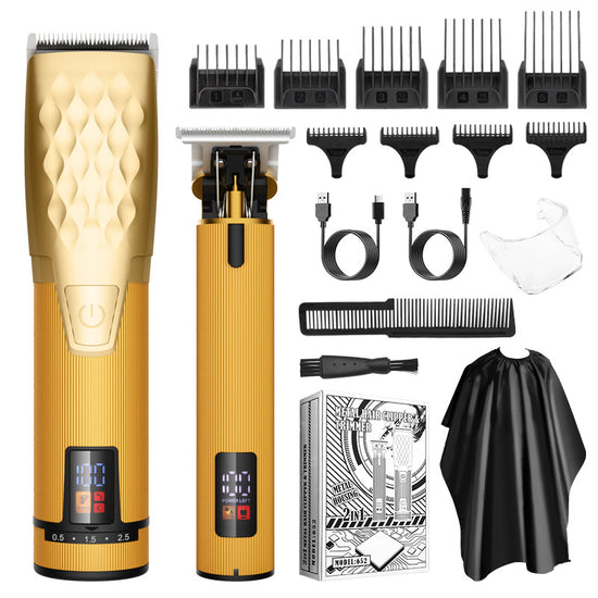 Professional 2-in-1 Cordless Hair Clipper & Trimmer Kit with LED Display & 5-Speed Fine Tuning(Gold)