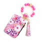 Floral Slim Card Holder Wallet with Beaded Keychain Bracelet & Tassel - 4 Card Slots, ID Window(Rose red)