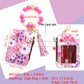 Floral Slim Card Holder Wallet with Beaded Keychain Bracelet & Tassel - 4 Card Slots, ID Window(Khaki)