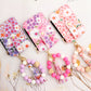 Floral Slim Card Holder Wallet with Beaded Keychain Bracelet & Tassel - 4 Card Slots, ID Window(Light purple)