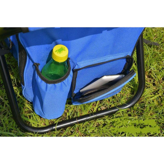 Blue Insulated Cooler Backpack Chair - Foldable Stool for Picnics & BBQ