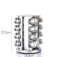 Modern stainless steel round-top rotating spice rack with 16 empty glass jars (88 ml each)