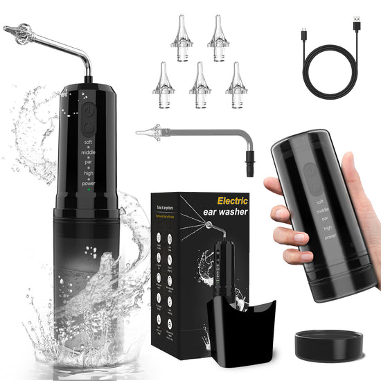 Black Electric Ear Wax Removal Kit - Rechargeable Water Irrigator Cleaner Tool
