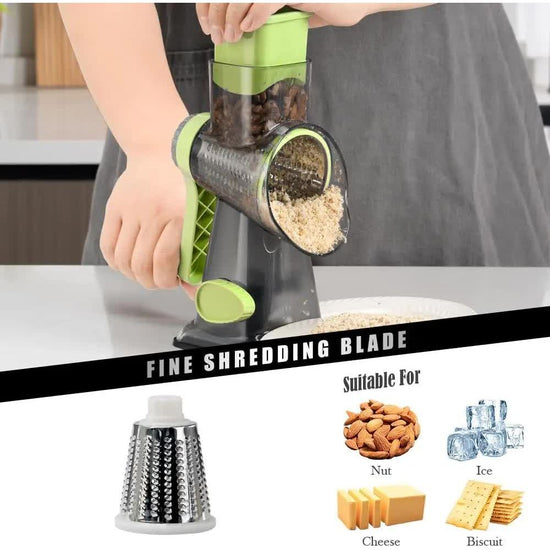White Rotary Cheese Grater & Vegetable Slicer - Manual Shredder with 3 Interchangeable Drums