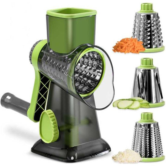White Rotary Cheese Grater & Vegetable Slicer - Manual Shredder with 3 Interchangeable Drums