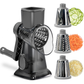 Grey Rotary Cheese Grater & Vegetable Slicer - Manual Shredder with 3 Interchangeable Drums