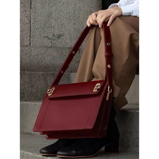 Red Premium Leather Underarm Bag with Elegant Accordion Design