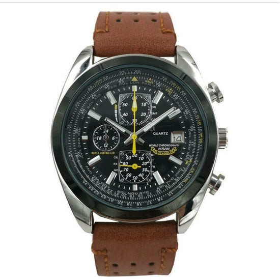 Brown leather black dial watch Elegant Men&