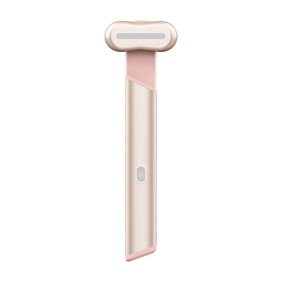 Rose Gold Electric Eye Massager Pen with Red & Blue Light Therapy - Heated Vibration Wand