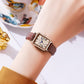 Rose gold shell lotus root plate coffee belt Ladies Quartz Watch - Classic Rectangular, Leather Band