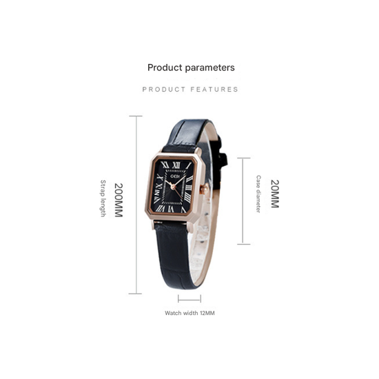 Rose gold case, white dial, grey belt Ladies Quartz Watch - Classic Rectangular, Leather Band