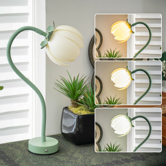Green LED Tulip Desk Lamp - Flexible Gooseneck, Decorative Flower Table Light