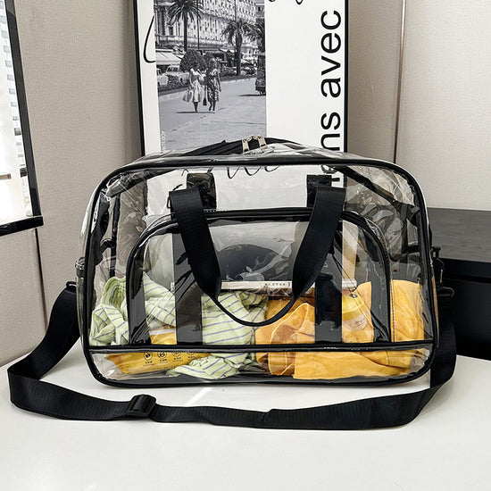 Black transparent Multi-Purpose Clear PVC Bag - Travel, Fitness, Storage Tote (42x26x15cm)