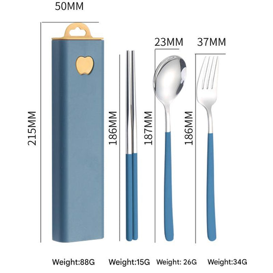 2 - pcs Dark blue Reusable Travel Utensil Set with Case - 304 Stainless Steel Spoon, Fork & Chopsticks