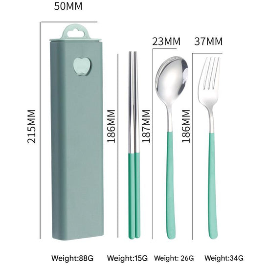 2 - pcs Green Reusable Travel Utensil Set with Case - 304 Stainless Steel Spoon, Fork & Chopsticks