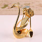Gold Elegant Swan Cutlery Holder Set with 6 Dessert Spoons