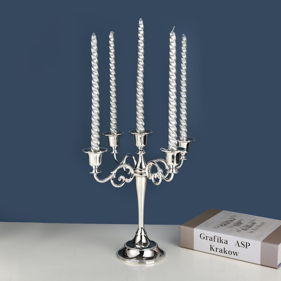 Silver Elegant Metal Candelabra 5 Arm Candle Holder -  Decorative Candelabra for Home, Weddings, Events
