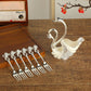 Silver Elegant Double Swan Cutlery Holder Set with 6pcs Fork