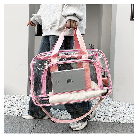 Pink transparent Multi-Purpose Clear PVC Bag - Travel, Fitness, Storage Tote (50x32x18cm)