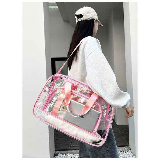 Pink transparent Multi-Purpose Clear PVC Bag - Travel, Fitness, Storage Tote (50x32x18cm)