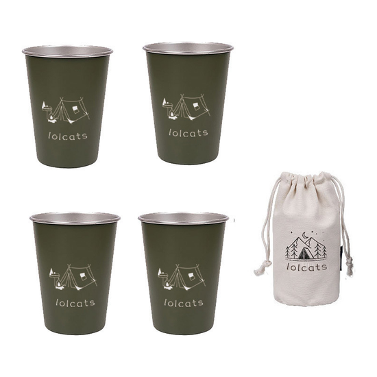 Green 304 Stainless Steel Camping Cup - 350ml Outdoor Drinkware(Set of 4 with Bag)