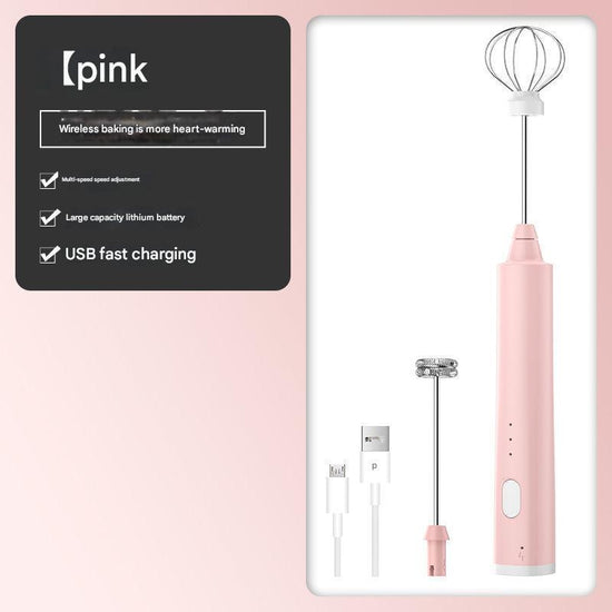 Green Cordless Drink Mixer & Egg Beater with 2 Whisk Heads - USB Powered