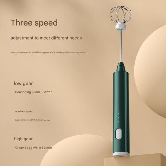 Green Cordless Egg Beater & Cream Whipper - USB Powered Hand Mixer(Balloon Head)