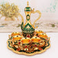 Elegant Gold Metal Serving Set - Decanter, 6 Cups, Tray (Gold Green)
