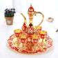 Vintage Palace Style Liquor Serving Set - Metal Pot, 6 Cups & Tray (Golden Red)