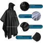 Black Portable Outdoor Camping Poncho - Can be used as Raincoat, Tarp, Ground Cover