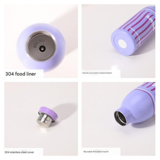 Cute Milk Bottle Thermos - 500ml Stainless Steel Insulated Water Bottle (Purple Stripes)
