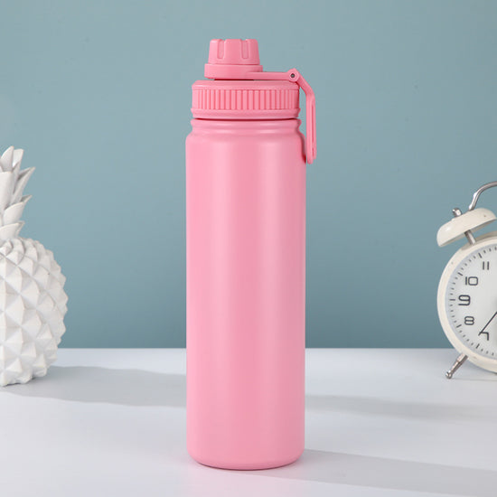 Pink Portable Travel Thermos Bottle - Leakproof Stainless Steel Flask with Carry Handle (25oz - 750ml)