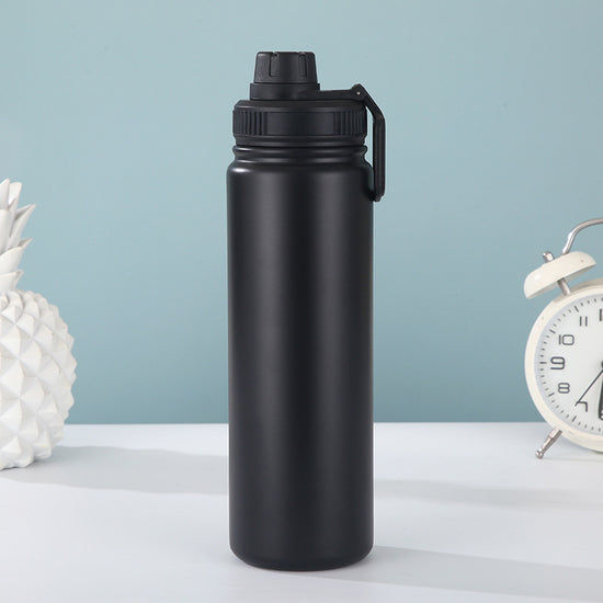 Black Portable Travel Thermos Bottle - Leakproof Stainless Steel Flask with Carry Handle (22oz - 660ml)