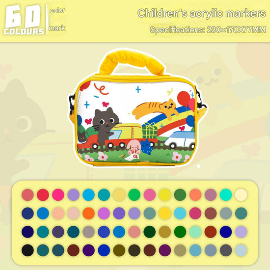 60 colors Kids Double-Layer Marker Set with Carry Case - Portable Art Supply Organizer Bag