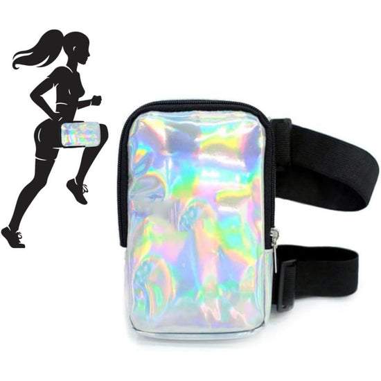 Silver Shiny Holographic Thigh Holster Bag - Hands-Free Festival & Hiking Gear