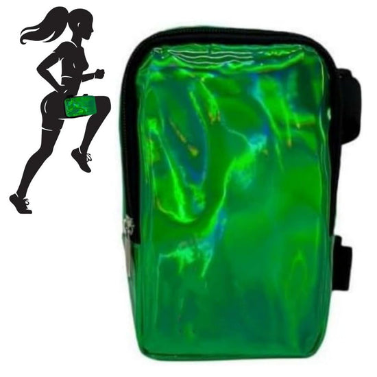 Green Shiny Holographic Thigh Holster Bag - Hands-Free Festival & Hiking Gear
