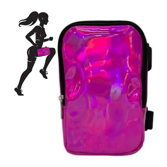Pink Shiny Holographic Thigh Holster Bag - Hands-Free Festival & Hiking Gear