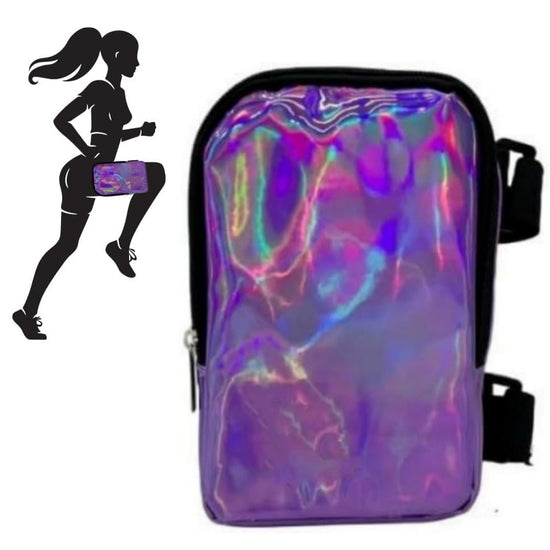 Purple Shiny Holographic Thigh Holster Bag - Hands-Free Festival & Hiking Gear