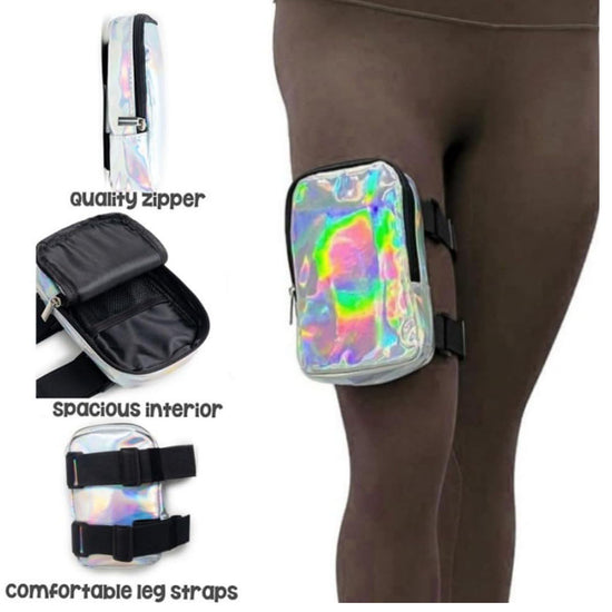 Purple Shiny Holographic Thigh Holster Bag - Hands-Free Festival & Hiking Gear