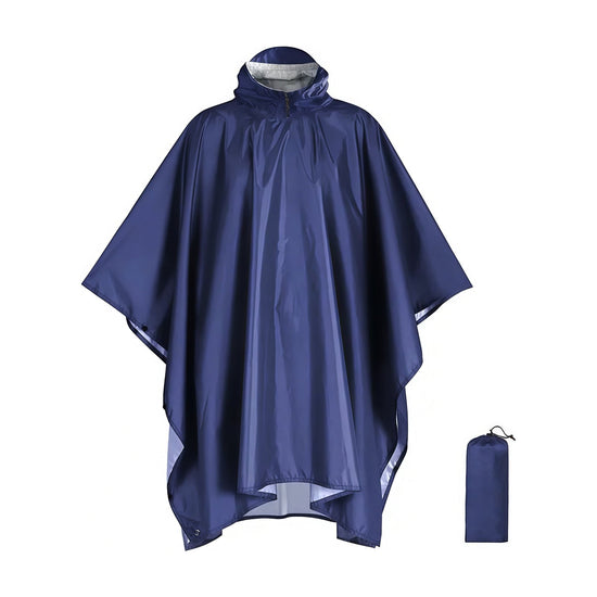 Blue Portable Outdoor Camping Poncho - Can be used as Raincoat, Tarp, Ground Cover (Polyester silver coated without pockets)