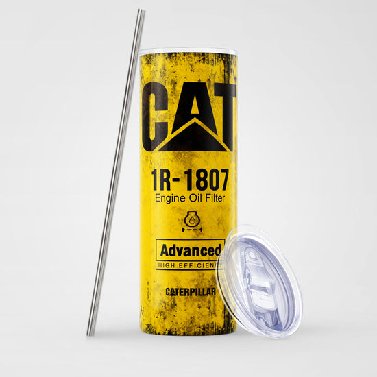 Yellow Skinny Tumbler (591ml) - Fun CAT Oil Filter Replica for Construction Fans