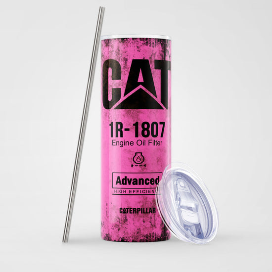 Pink Skinny Tumbler (591ml) - Fun CAT Oil Filter Replica for Construction Fans