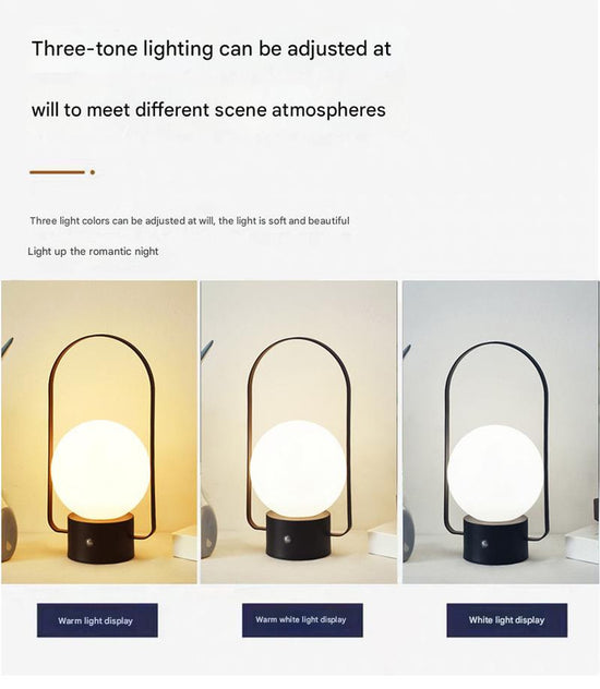 Silver Portable Rechargeable LED Lantern Lamp - Touch Control 3-Color Dimmable Desk Light